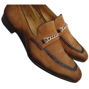 MEZLAN Tan Italian Suede Leather Loafer Woven Braided Chain Bit Spain Mens 9